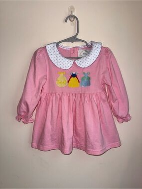 Girls' Pink Long-Sleeve Dress Top with Peter Pan Collar